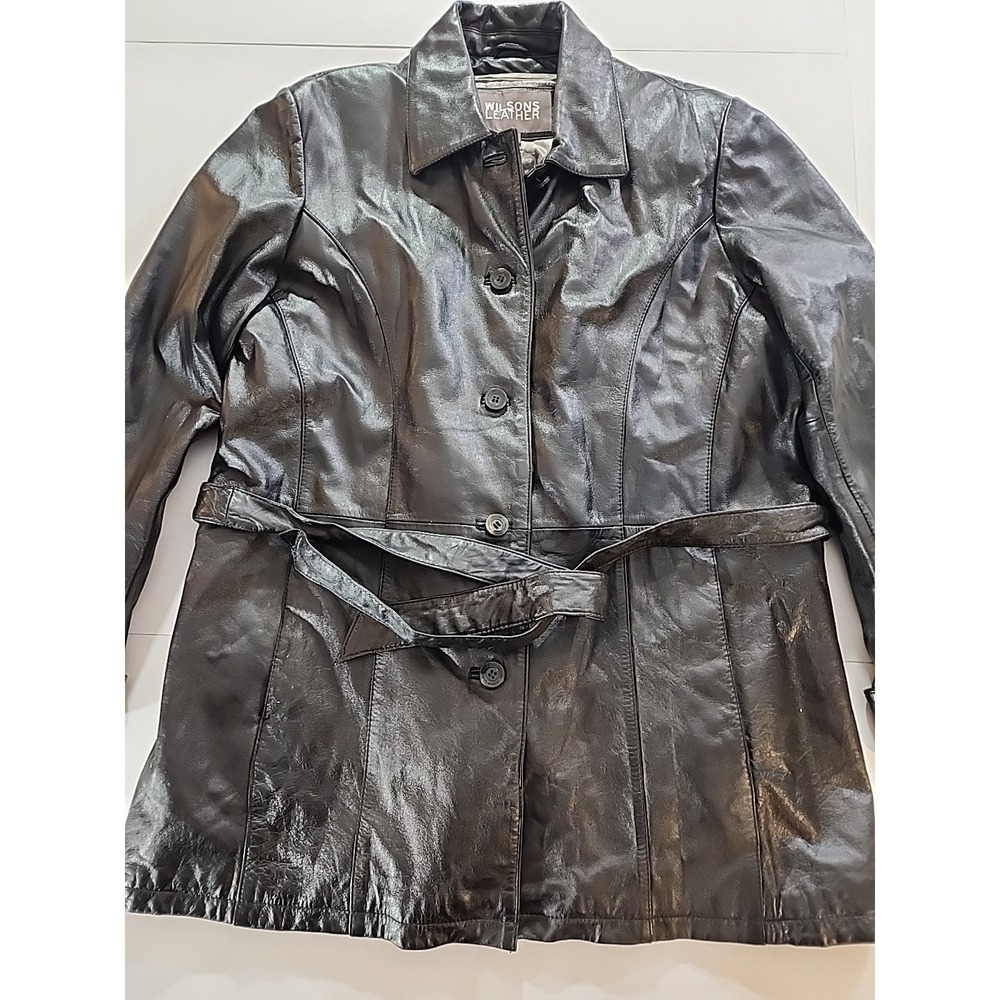 Wilsons Leather 1X Black Jacket Thinsulate Ultra Insulation 5 Button Belted Coat - Picture 2 of 10